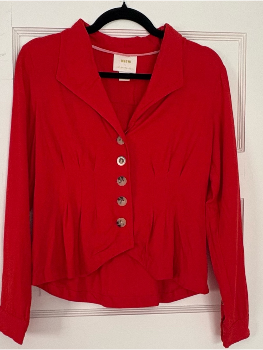Anthropologie Maeve Top Button Up Crop Size 4 Red Artsy